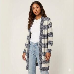 Etc...Made in New York Womens Striped Cardigan Long Open Sweater Knit Duster XL